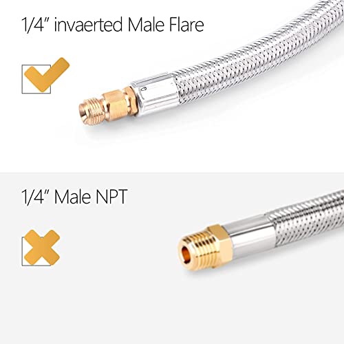 GGC 4 FT Stainless Braided RV Propane Pigtail Hose QCC1 Connector with 1/4'' Inverted Male Flare (2PCS)