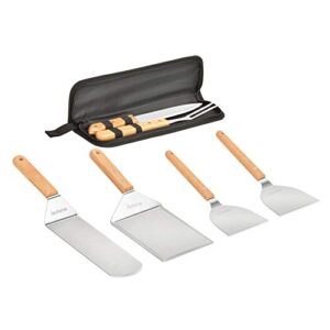 skyflame flat top griddle kit, 6pcs stainless steel grill accessories set with cooking spatula, burger turner, pancake burger flipper and meat fork set, camping tailgating outdoor bbq essential