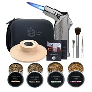 whiskey smoker kit with torch | old fashioned cocktail kit with cocktail smoker and 4 drink smoker flavors making a great whiskey gifts for men and bourbon lovers (no fuel)