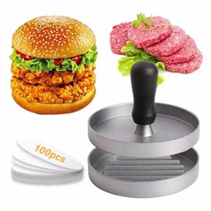 burger press 100 patty papers set-non-stick hamburger press patty maker mold for bbq barbecue kitchen grilling bpa free