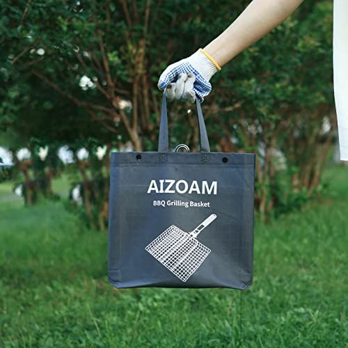 AIZOAM Grill Basket Stainless Steel BBQ Grilling Basket Large Folding Grill Basket with Removable Handle. Grill Basket for Fish,Vegetables Great Useful BBQ Accessories Grilling Gifts for Men Dad