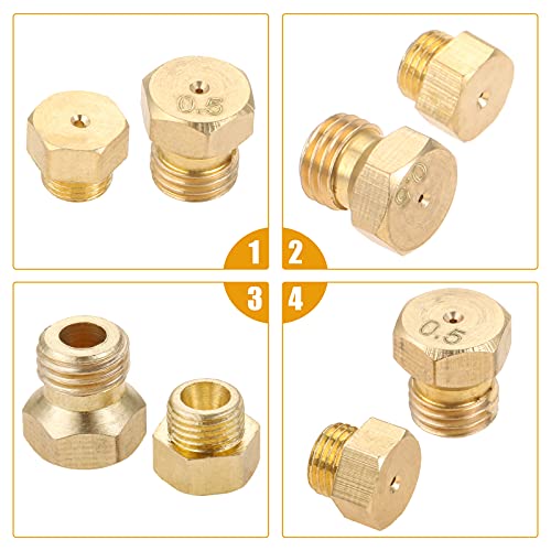 HZ-MONSTAR Replacement for Propane Lpg Gas Pipe Water Heater DIY Burner Parts, Brass Jet Nozzles M5x0.5mm/0.68mm (10pcs) and M6x0.75mm/0.5mm (10Pcs)