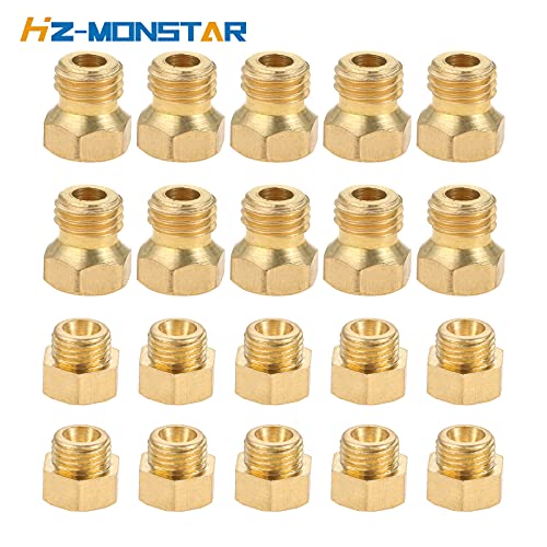 HZ-MONSTAR Replacement for Propane Lpg Gas Pipe Water Heater DIY Burner Parts, Brass Jet Nozzles M5x0.5mm/0.68mm (10pcs) and M6x0.75mm/0.5mm (10Pcs)