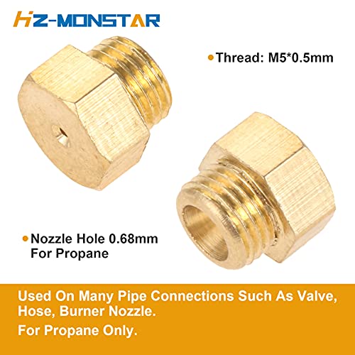 HZ-MONSTAR Replacement for Propane Lpg Gas Pipe Water Heater DIY Burner Parts, Brass Jet Nozzles M5x0.5mm/0.68mm (10pcs) and M6x0.75mm/0.5mm (10Pcs)