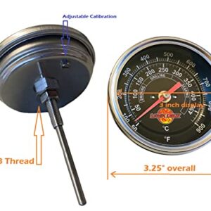 Black Face BBQ Grill Thermometer 50F-900F High Temp Range Heavy Duty Premium Quality Smoker Thermo 2 Inch or 3" with M8 or 1/2 NPT Thread