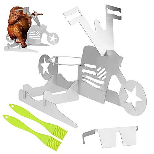 Motorcycle Beer Can Chicken Holder for Grill, Portable Beer Chicken Stand, Roast Chicken Rack for Outdoor BBQ (Five-Pointed Star)