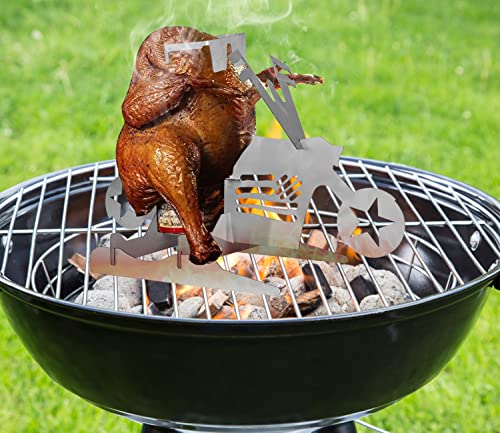 Motorcycle Beer Can Chicken Holder for Grill, Portable Beer Chicken Stand, Roast Chicken Rack for Outdoor BBQ (Five-Pointed Star)