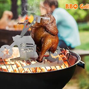 Motorcycle Beer Can Chicken Holder for Grill, Portable Beer Chicken Stand, Roast Chicken Rack for Outdoor BBQ (Five-Pointed Star)