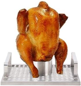duke grills omaha beer can chicken holder – heavy duty stainless steel beer chicken stand for grill, oven, smoker – roast the perfect flavorful chicken – built in handles