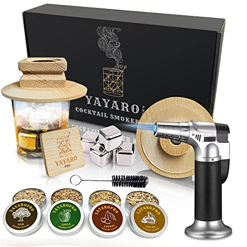 Cocktail Smoker Kit with Torch, Whiskey Stones, Bourbon Smoker Kit for Cocktail & Drinks, 4 Flavors Wood Chips. Whiskey Smoker Infuser Kit with Silicon Gasket for Bartender & Home Bar Accessories