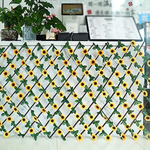 GWOKWAI Artificial Plant Expandable Fence, Expanding Trellis Privacy Fence Screen Artificial Sunflower/Rose Retractable Fence for Outdoor Garden Decor Balcony Backdrop Wall