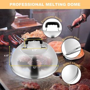 Melting Dome Set of 2, HaSteeL Stainless Steel Large 12in Basting Steaming Cover for Griddle Grill Teppanyaki Flat Top, Great for BBQ Cheese Burger Veggies Indoor Outdoor, Heavy Duty & Dishwasher Safe