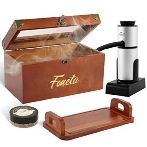 foneta cocktail smoker kit with smoking gun, whiskey smoker kit for old fashioned cocktail smoker kit includes handcrafted wooden box & tray, drink food smoker gun and wood chips for cocktail drinks, whiskey, bourbon,food cooking