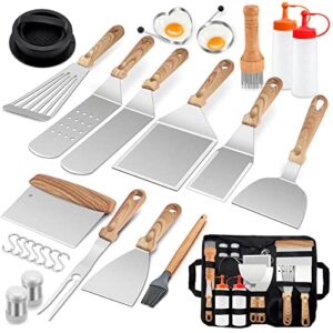 joyfair griddle accessories kit, 26pcs flat top grill tools set for outdoor camping bbq, include professional stainless steel burger turner, fish spatulas, scraper, meat tenderizer, carrying bag