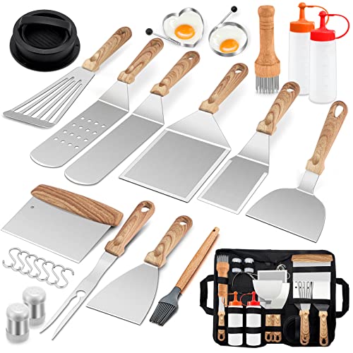 Joyfair Griddle Accessories Kit, 26Pcs Flat Top Grill Tools Set for Outdoor Camping BBQ, Include Professional Stainless Steel Burger Turner, Fish Spatulas, Scraper, Meat Tenderizer, Carrying Bag