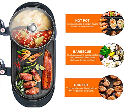 Hot pot with Grill 2 in 1 Electric BBQ Grill Shabupot 2200W Non-Stick Korean Barbecue Grill Indoor for 2-12 People Independent Dual Temperature Control 110V(27 Inch)