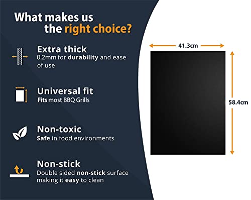 Large Non-Stick BBQ Grill Mat by Linda's Essentials (3 Pack) - Reusable Heat Resistant BBQ Mats for Grilling - Must Have BBQ Accessories Grill Mats for a Easy Clean