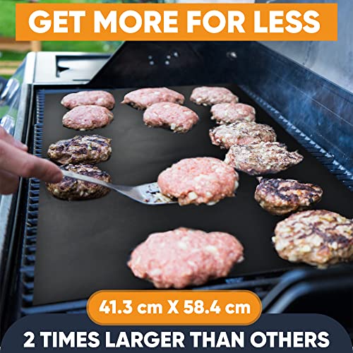 Large Non-Stick BBQ Grill Mat by Linda's Essentials (3 Pack) - Reusable Heat Resistant BBQ Mats for Grilling - Must Have BBQ Accessories Grill Mats for a Easy Clean