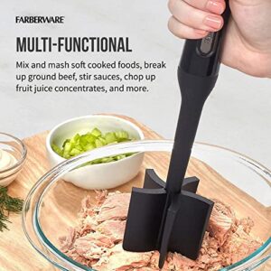 Farberware Easy to use pro Pump Spinner, Large 6.6 quart, Green & Professional Heat Resistant Nylon, Masher & Smasher Meat, Ground Beef, Turkey & More, Hamburger Chopper Utensil, Pack of 1, Black