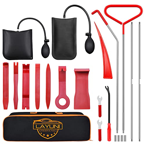 LAYUNI Car Tool Kit de emergencia para automóvil de 18 piezas con cuña para Ventana de automóvil, cuña de aire agarrador de Largo alcance, herramienta de extracción de recorte automático