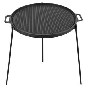 onlyfire chef 18″ cast iron campfire griddle, double sided reversible stovetop grill, griddle pan with handles, 3 removable & height adjustable legs, perfect for gas cooker, outdoor campfire cooking