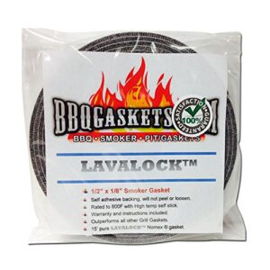 1/2″ x 1/8″ lavalock high temp bbq gasket smoker seal for nomex door lid, self stick grey