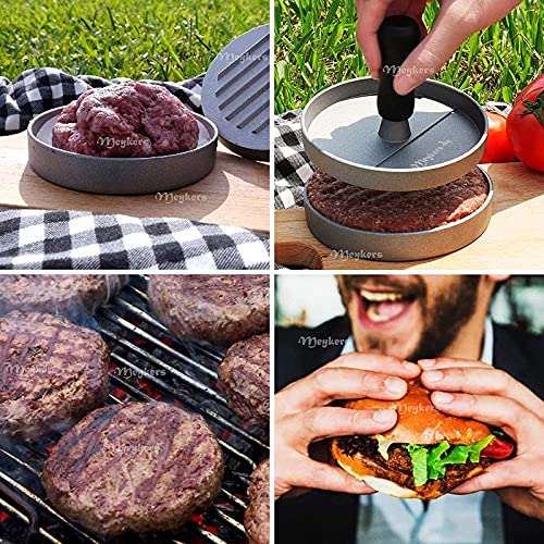 Yierouzi Non-Stick Burger Press with 100Pcs Patty Papers, Hamburger Patty Maker Mold, Hamburger Press Patty, Burger Mold Rings Easy Release Round for Meat, Beef, Veggie Burger, BBQ (Aluminum)