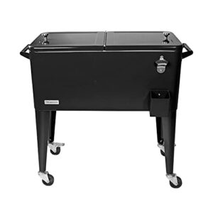 pearington 80 quart rolling ice chest, portable patio party bar drink cooler cart, beverage pool with bottle opener, onyx