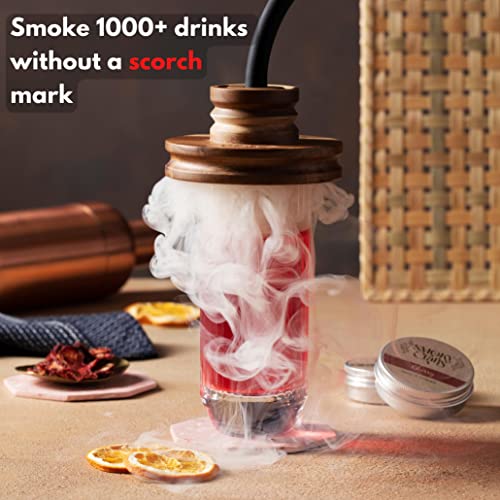 Smoky Crafts Acacia Whiskey Smoker Kit with Smoke Gun for Cocktails and Wood Chips (Apple & Cherry) - Cocktail Smoker Kit – Drink Smoker Infuser Kit (Torch Not Required)