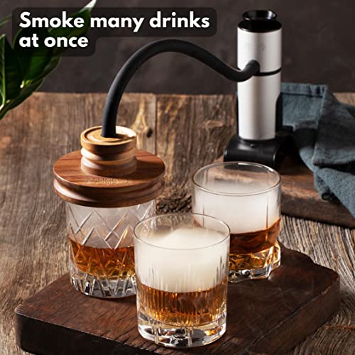 Smoky Crafts Acacia Whiskey Smoker Kit with Smoke Gun for Cocktails and Wood Chips (Apple & Cherry) - Cocktail Smoker Kit – Drink Smoker Infuser Kit (Torch Not Required)