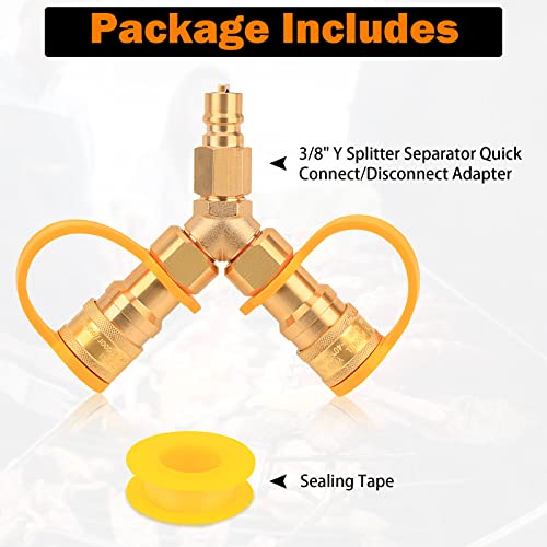 3/8" Y-Splitter Separator Natural Gas Quick Connect/Disconnect Adapter for RV Trailer Motorhome BBQ Grill High Pressure Natural Gas or Propane Systems