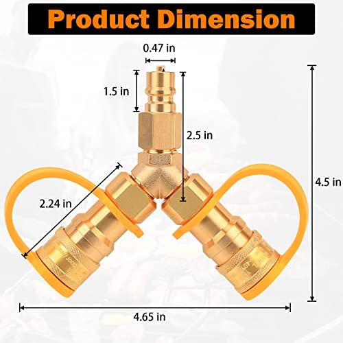 3/8" Y-Splitter Separator Natural Gas Quick Connect/Disconnect Adapter for RV Trailer Motorhome BBQ Grill High Pressure Natural Gas or Propane Systems