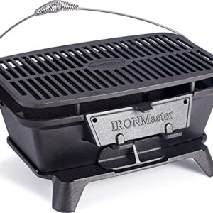 IronMaster CI-2020,Pre-Seasoned Large Cast Iron Charcoal Grill,Outdoor Camping Barbecue Cooking,BBQ Grill 2 Height Adjustment,Temperature Control & Charcoal Supply Ports,6+Servings