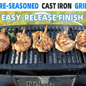 IronMaster CI-2020,Pre-Seasoned Large Cast Iron Charcoal Grill,Outdoor Camping Barbecue Cooking,BBQ Grill 2 Height Adjustment,Temperature Control & Charcoal Supply Ports,6+Servings