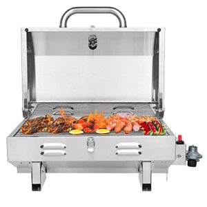 rovsun portable tabletop propane grill, outdoor gas grill with built-in thermometer & full stainless steel body for picnic camping bbq rv patio garden