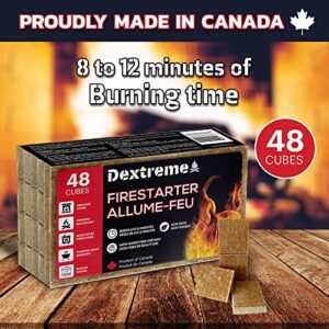 Dextreme Fire Starter Pack of 144/48 Natural Fire Starters Cubes for Wood Stoves, Campfires, BBQ, Grill Pit, Fireplace, Charcoal, Smokers and Camping - Easy to Ignite and Non Toxic… (48 Squares)