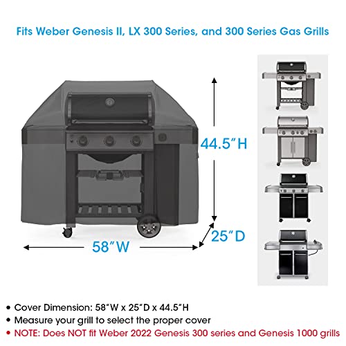 Unicook 58 Inch Grill Cover for Weber Genesis II, Genesis II LX 300 Series and Genesis 300 Series Gas Grills, Heavy Duty Waterproof Barbecue Cover, Fade Resistant BBQ Cover, Compared to Weber 7130