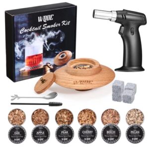 wqoe cocktail smoker kit with torch – 6 flavors wood chips, old fashioned smoker kit for infuser whiskey, cocktail, bourbon, whiskey gifts for men, dad, husband（no butane）