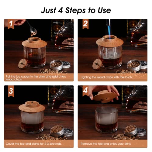 WQOE Cocktail Smoker Kit with Torch – 6 Flavors Wood Chips, Old Fashioned Smoker Kit for Infuser Whiskey, Cocktail, Bourbon, Whiskey Gifts for Men, Dad, Husband（No Butane）