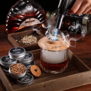 WQOE Cocktail Smoker Kit with Torch – 6 Flavors Wood Chips, Old Fashioned Smoker Kit for Infuser Whiskey, Cocktail, Bourbon, Whiskey Gifts for Men, Dad, Husband（No Butane）