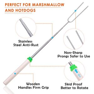 Marshmallow Roasting Sticks, Smores Sticks for Fire Pit with Wooden Handle, Stainless Steel Telescoping Roasting Sticks, 32 Inch Extendable BBQ Forks for Fire Pit, Campfire and Sausage BBQ Set of 8