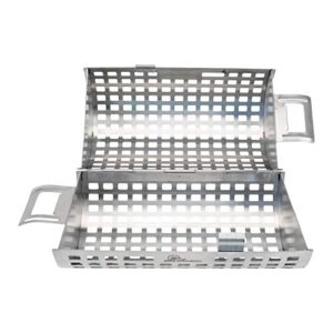 BBQ Dragon | Rolling Grill Basket | Food Grade Stainless Steel Grilling Basket | 13.5”x5.6” Cylinder | Vegetables, Shrimp, Fish, Chicken Wings | Snap Close Lid | Dishwasher Safe | Grilling Accessory