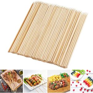 fu store bamboo skewers, 8 inch bamboo sticks 100pcs bbq kabob skewers,grill, appetizer, fruit, corn, chocolate fountain, cocktail, art, set of 100 pack,with free 10 pairs of gloves