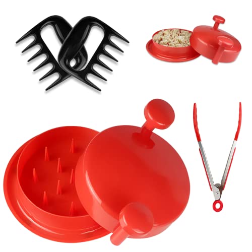 Chicken Shredder,Meat Shredder with Non-Slip Base and Handle,Comes with Clip and A Pair Of Bear Claws For Shredding Meat,Chicken Shredder Tool For Chicken, Pork and Beef and Other Meat Products (Red)