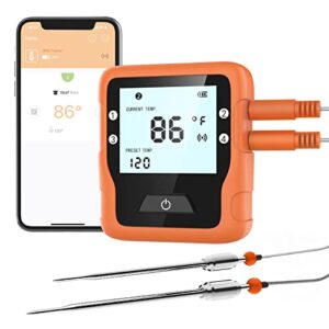 wireless meat thermometer with probe – bestcrof bluetooth food thermometer for grilling and smoking, grill thermometer with dual probes, smart bbq thermometer for cooking turkey fish beef
