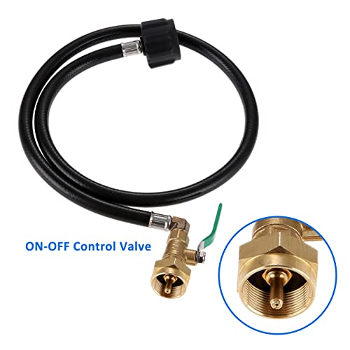 Updated Propane Refill Adapter Hose 36" Propane Extension Refill Hose with ON/Off Control Valve for 1 LB Propane Gas Tank, QCC1/Type1 Inlet Propane Tank Refill Adapter, 350PSI High Pressure Camping