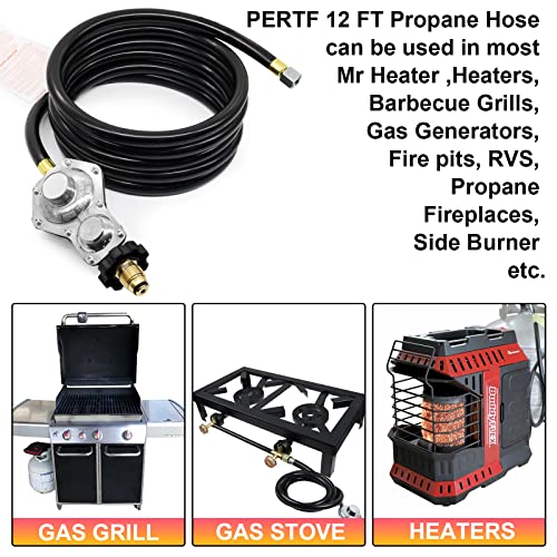 PERTF Two Stage Propane Regulator with 12ft Propane Hose for Mr Heater F273684,Heaters, Barbecue Grills, Gas Generators, Fire pits, RVS, Propane Fireplaces