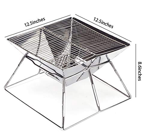 Quick Grill Medium: Original Folding Charcoal BBQ Grill Made from Stainless Steel/Carrying Bag for Backpacking Included /