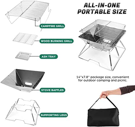 Quick Grill Medium: Original Folding Charcoal BBQ Grill Made from Stainless Steel/Carrying Bag for Backpacking Included /