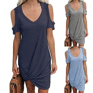 Women's 2021 Summer Boho Maxi Dress V-Neck Short Sleeve Solid Color Off-the-shoulder Dress Maternity Prom Dress (Gray, XL)